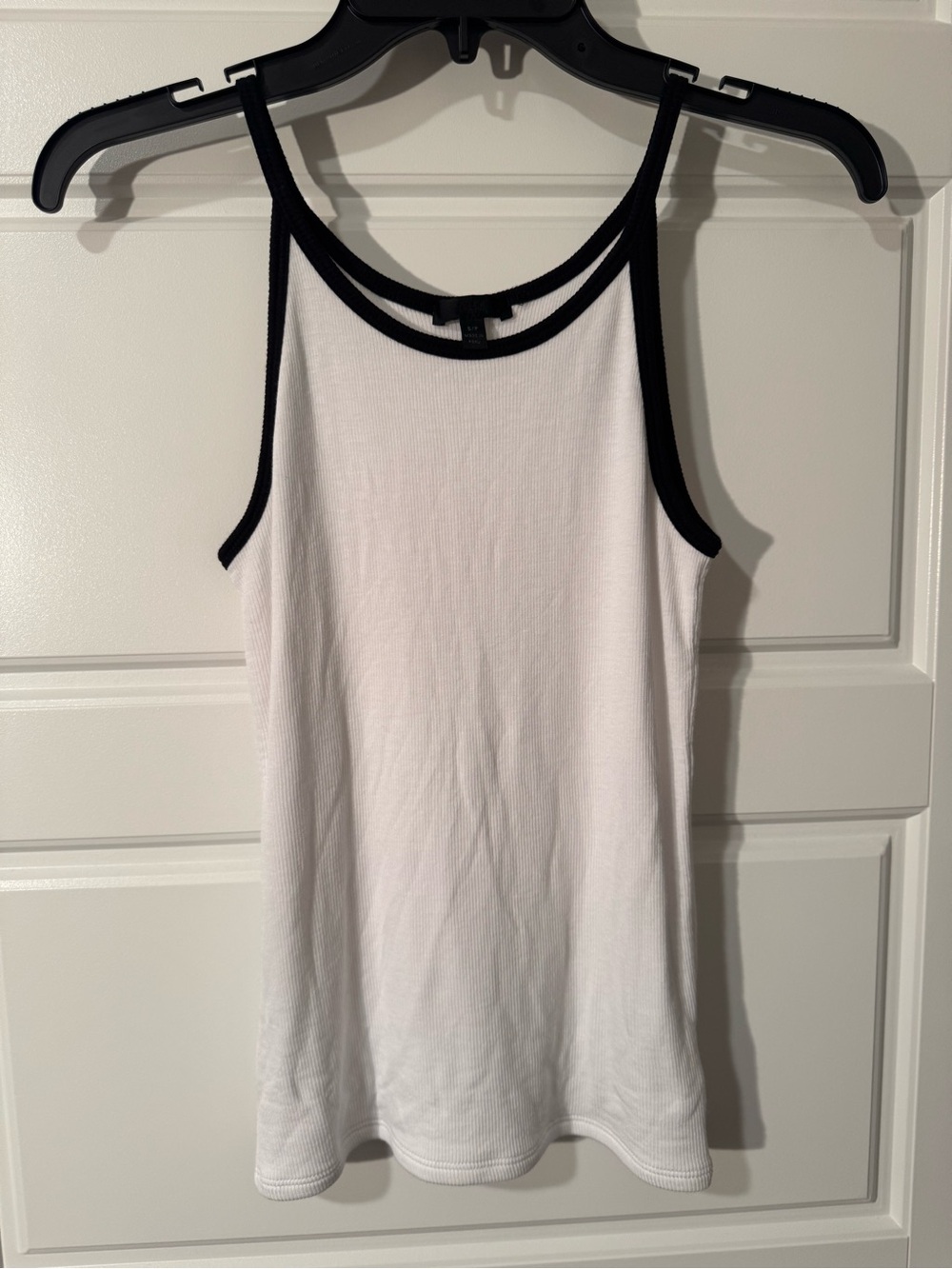 ATM Modal Ribbed Tank Top, White with Black Accents, Size Small
